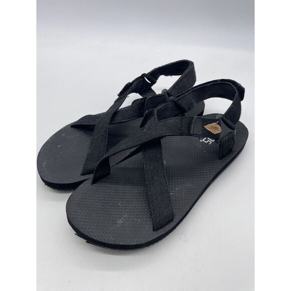 Flojos‎ Black Sandals Flats Shoe Men's Size 10 Strappy Comfort Hook And Loop - Picture 1 of 5